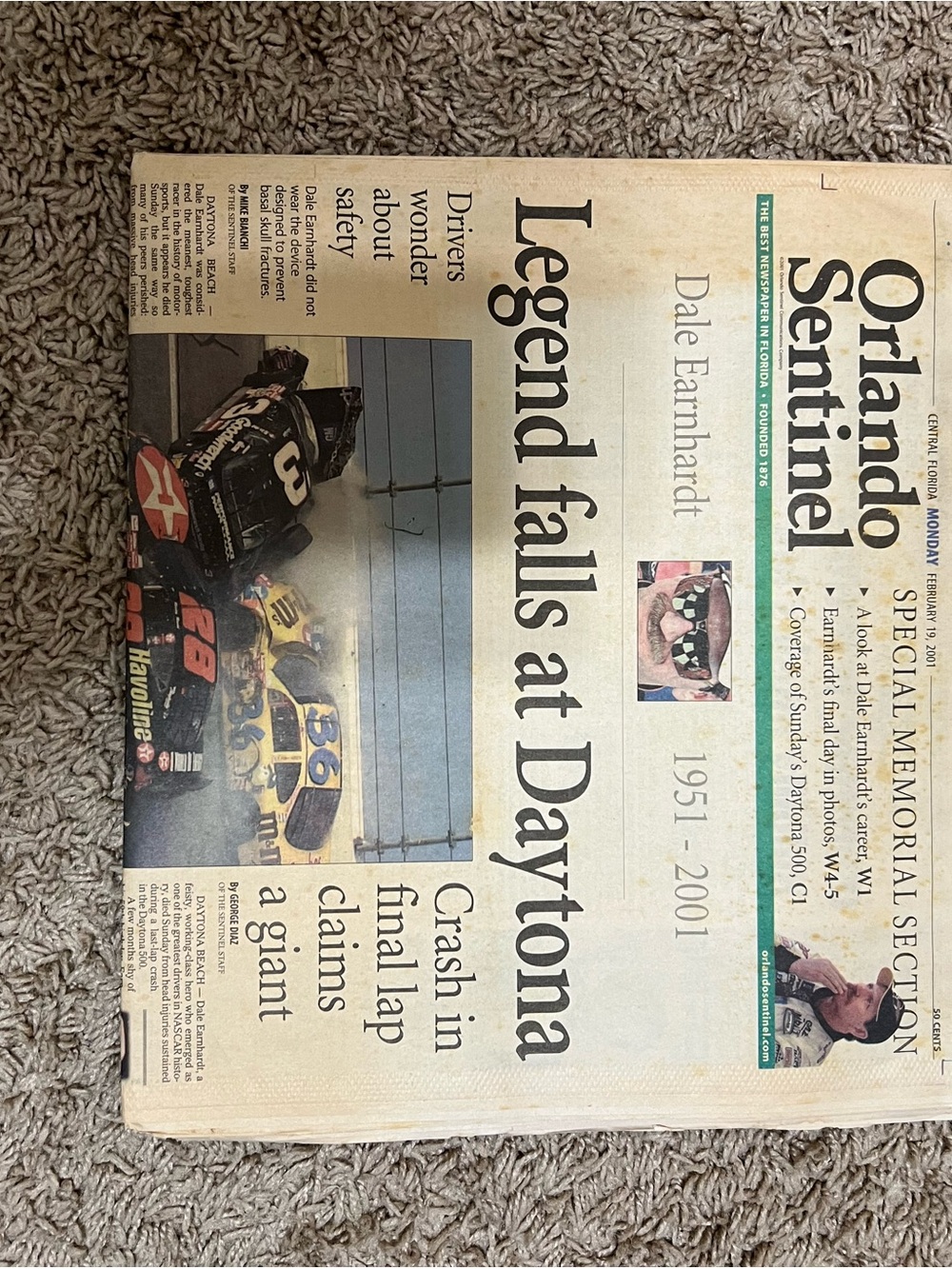 Vintage newspaper from final race crash
